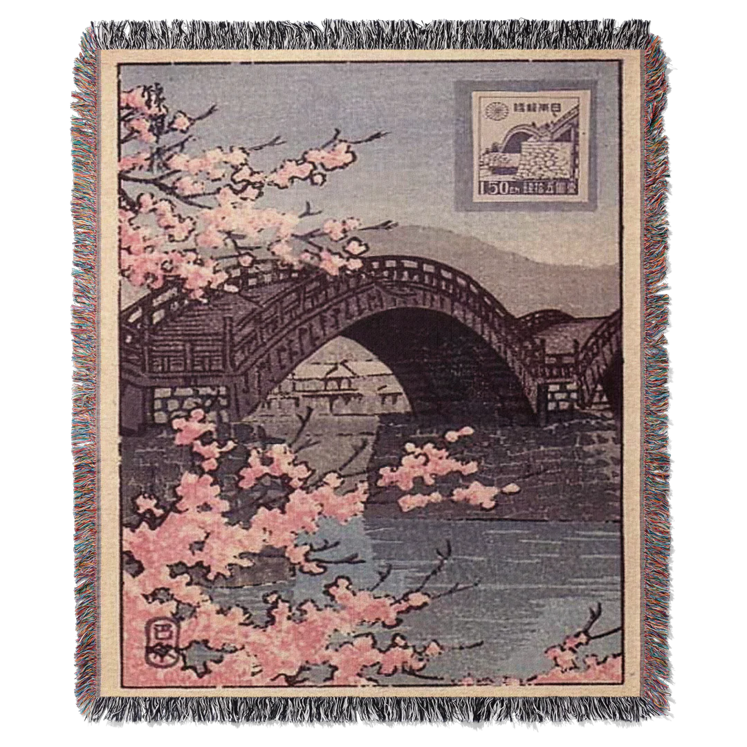 Sakura Bridge Stamp Woven Blanket Tapestry