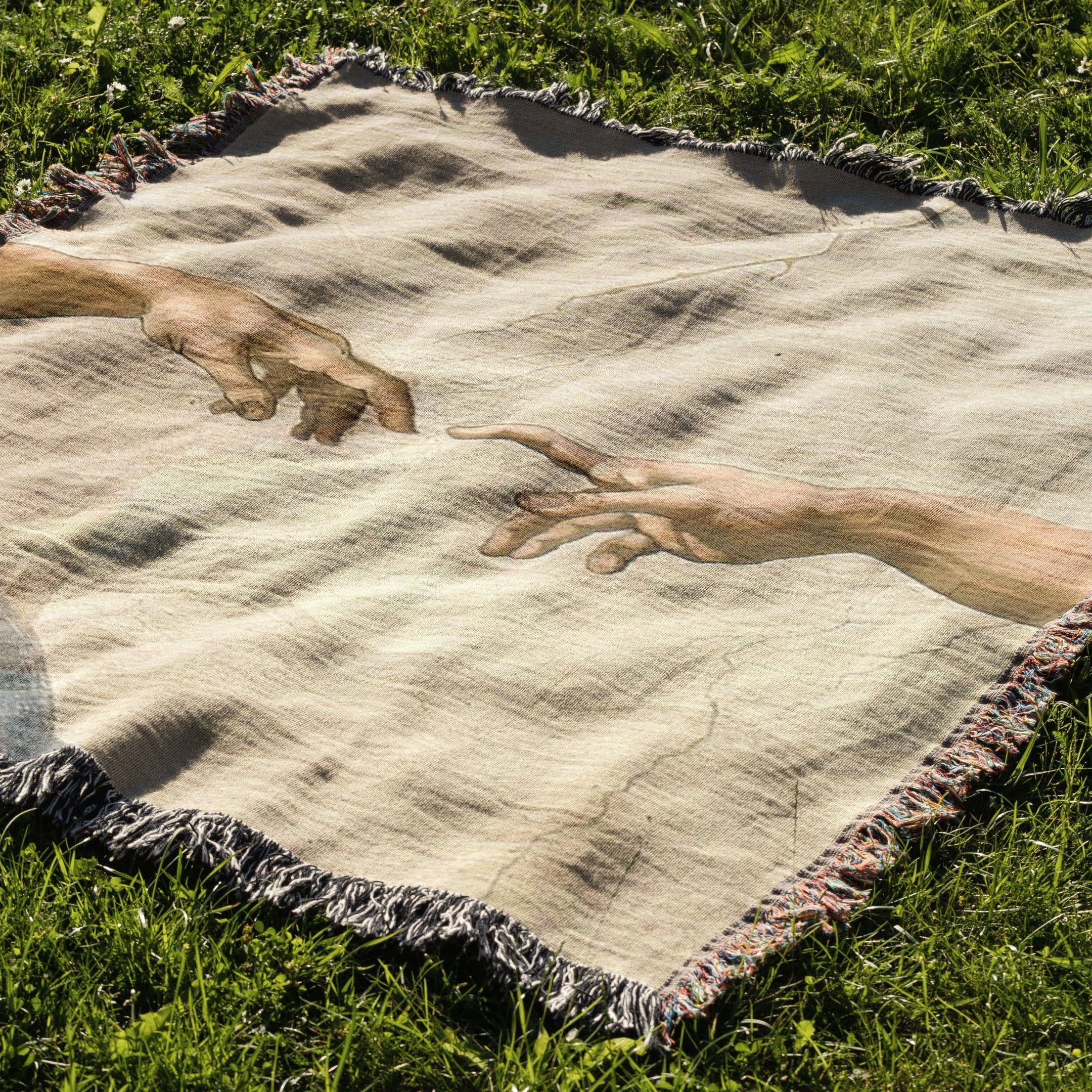 The Creation of Adam by Michelangelo Woven Blanket Tapestry - Image 2