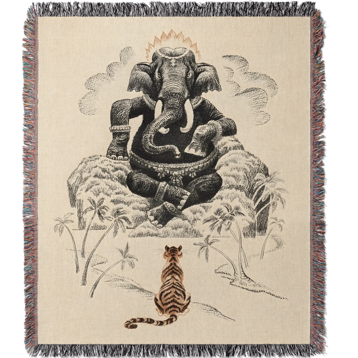 Tiger and Elephant Woven Blanket Tapestry