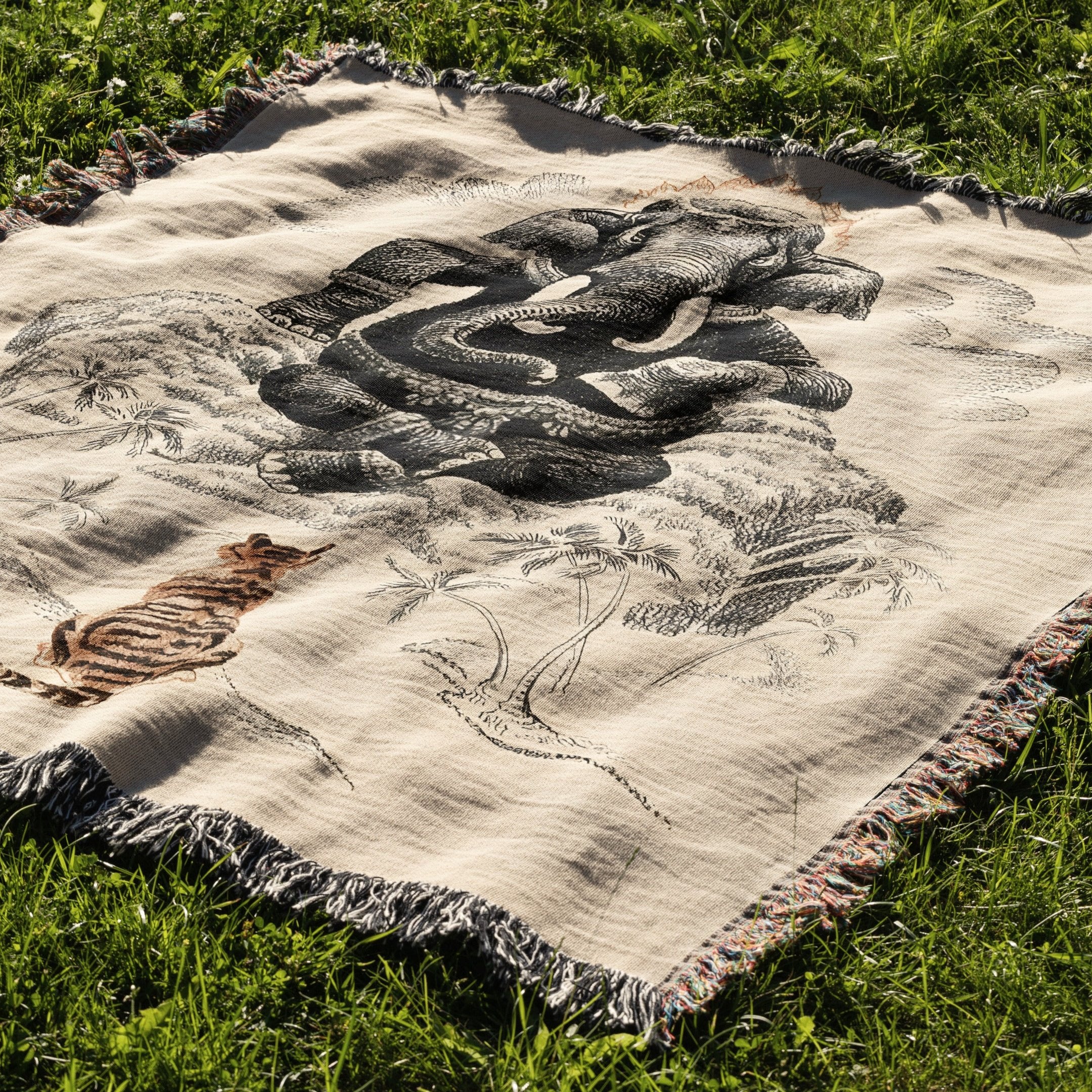 Tiger and Elephant Woven Blanket Tapestry - Image 2